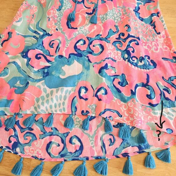 Lilly Pulitzer Roxi Swing Dress Coral Reef I'm So Jelly Tasseled Hem Sz XXS - Picture 8 of 9